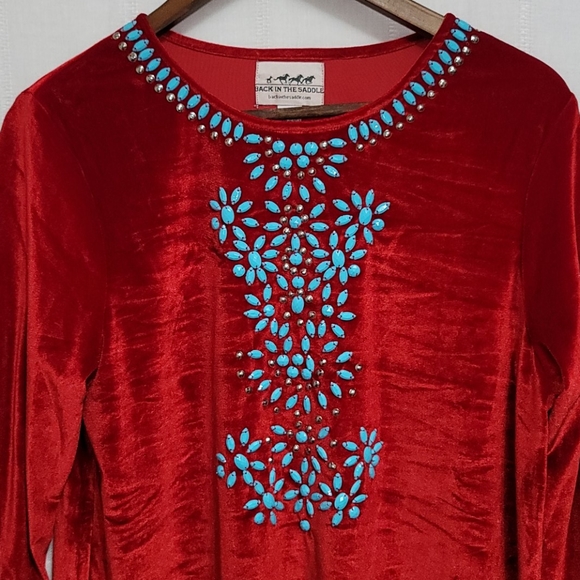 Back in the Saddle Red Velvet Beaded Dress… - Picture 2 of 11